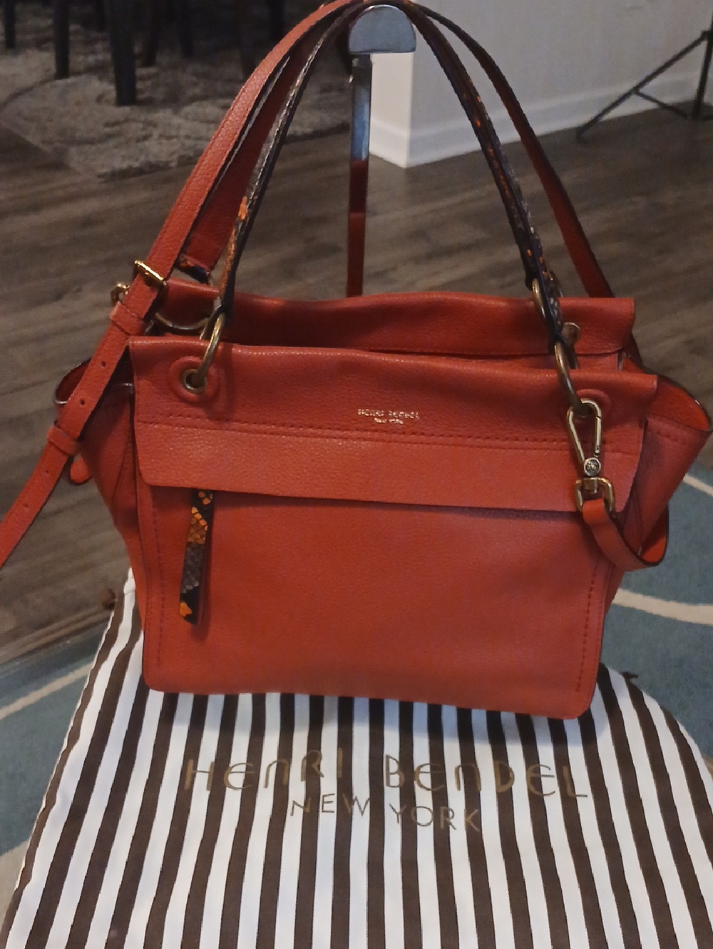 Henri Bendel Sabrina Satchel In Reddish Orange leather satchel